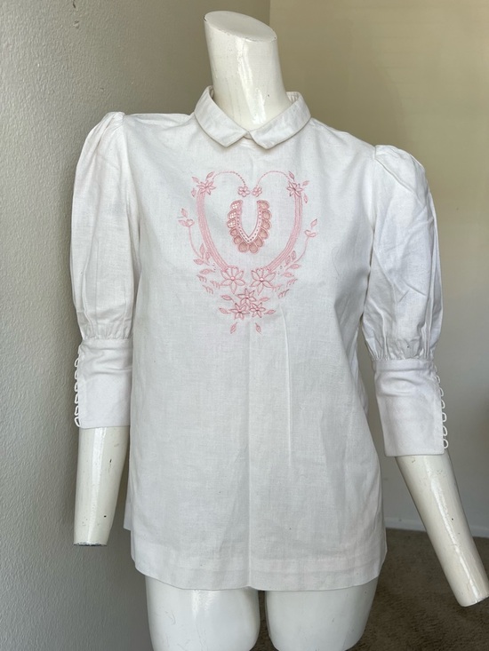 unbranded Tops - VINTAGE LINEN BLOUSE, EMBROIDERED BEAUTIFUL - Puff Sleeve Blouse